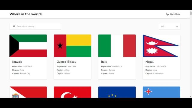 Rest Countries Browser using HTML, CSS and React with API смотреть онлайн