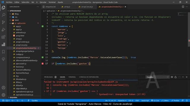 Aprogramar con JavaScript - 42 Array metodos includes e indexOf смотреть онлайн
