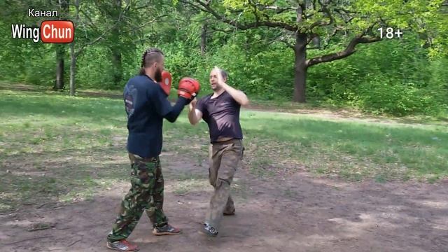 Атака в Вин Чун - удары кулаками и локтями по лапе смотреть онлайн