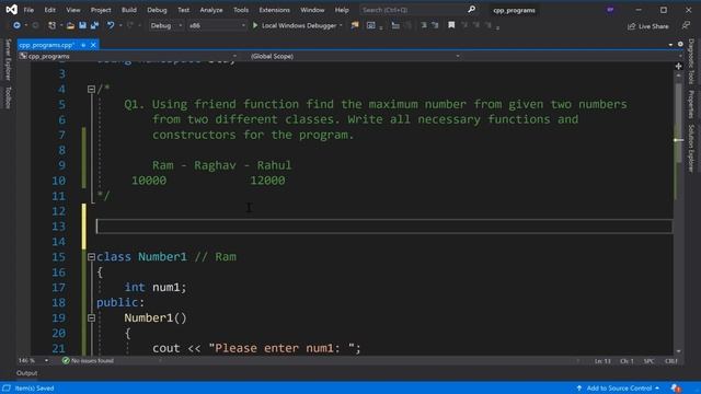 Find maximum number from two classes using Friend Function in C++ смотреть онлайн