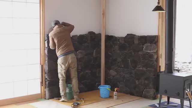 ISHITANI - Build a wood stove Rock Wall with volcanic rocks from our garden смотреть онлайн