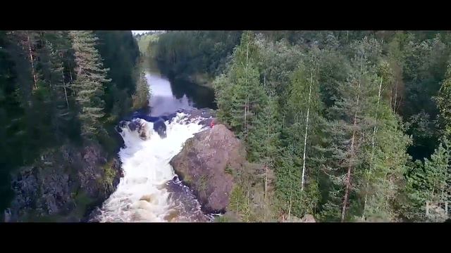 Водопад Кивач Карелия Вид с высоты птичьего полета аэросъёмка смотреть онлайн