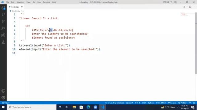 LINEAR SEARCH ALGORITHM ON A LIST | SEARCHING TECHNIQUE IN PYTHON | Python Tutorials For Beginners смотреть онлайн