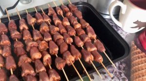 Шашлычки из куриных сердечек на шпажках в духовке