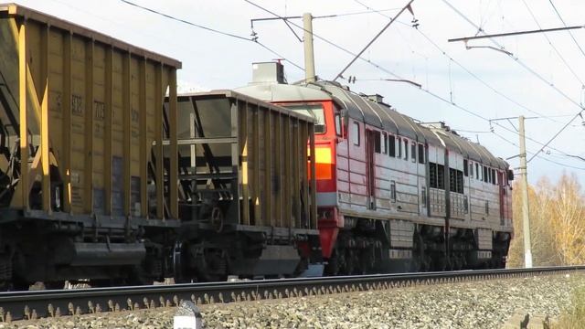 Остановка поезда 2ТЭ116К-1255 толкач 2ТЭ116-1414 вагоны дозаторы смотреть онлайн