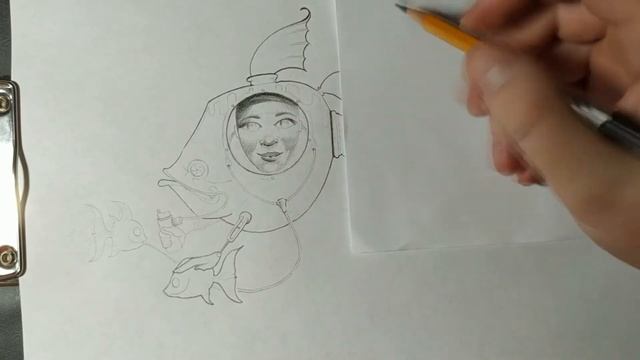 Drawing Process. Кибер рыбка. Рисунок карандашом. смотреть онлайн