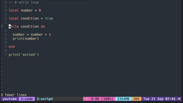 Lua Tutorial with Neovim: Loop ( while loop ) смотреть онлайн