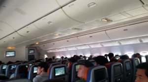 Inside of Aeroflot Boeing 777-300 ER, flight and landing