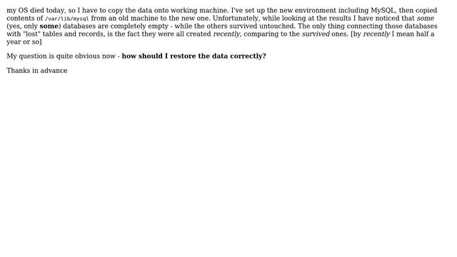MySQL - backup from binary data - some databases seems to be empty while they were not! смотреть онлайн