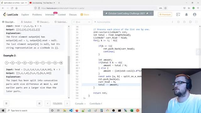 Split Linked List in Parts, Medium, C++, LeetCode смотреть онлайн
