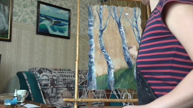 Рисуем пейзаж с березками маслом на БЕРЕСТЕ! Draw landscape on birch bark.КРУГЛОВА ЛЮДМИЛА смотреть онлайн