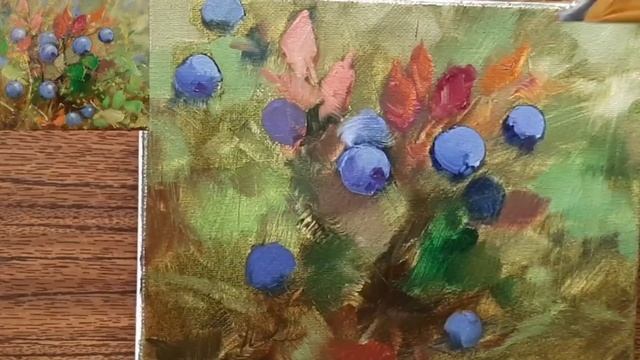 Draw wild berries Черника Vugar Mamedov Oil painting for beginners смотреть онлайн