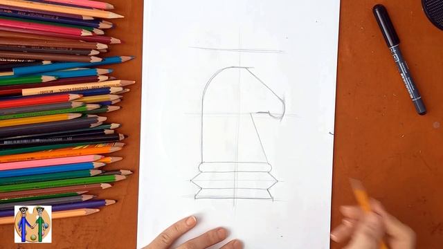 Как нарисовать коня (лошадь) из шахмат. Онлайн-школа рисования "Малевашки" смотреть онлайн