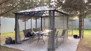 Моя новая беседка, из леруа мерлен. Беседка из металла, с крышей из поликарбоната.
