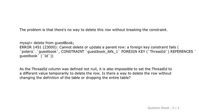 MySQL : Deleting a row with a self-referencing foreign key смотреть онлайн