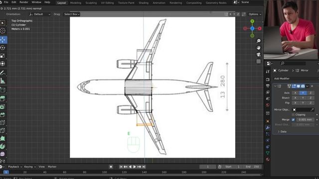Самолет за 13 минут в Blender 3.3| моделируем в Blender 3.0 | Моделирование по чертежу. смотреть онлайн