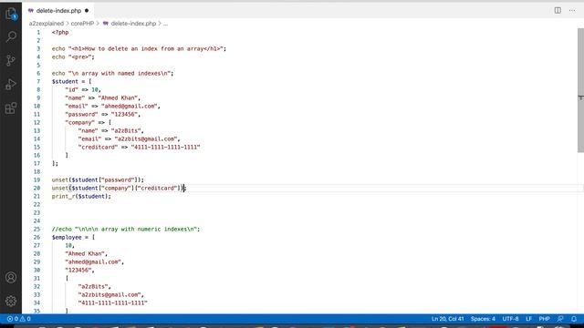 How to delete an index from PHP array смотреть онлайн
