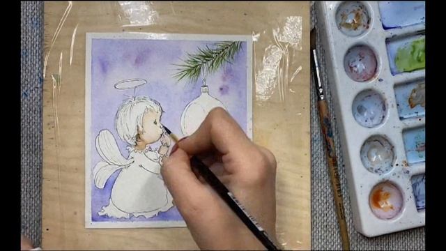 Как нарисовать ёлочную игрушку и ангела. Рисую акварелью, скетчинг для новичков. смотреть онлайн