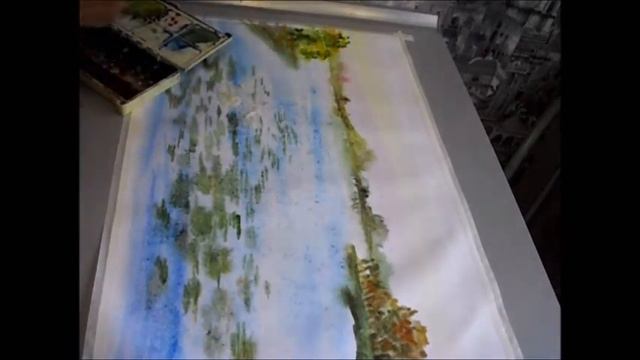 Пейзаж акварелью. Озеро. смотреть онлайн