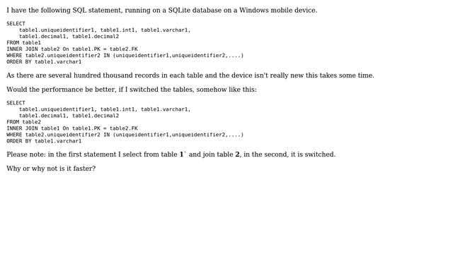 Databases: Performance: order of tables in joined statement смотреть онлайн