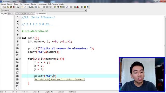 37. Programación en C - Ciclos o Bucles - Ejercicio serie fibonacci смотреть онлайн