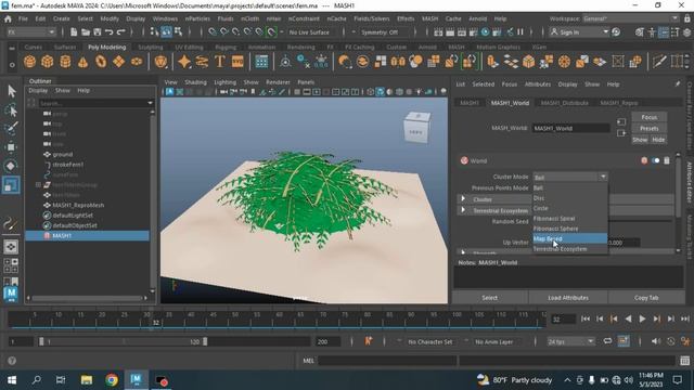 Maya 2024 Tutorial - Maya Mash World Node (Substance Population)
