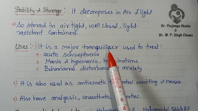 Haloperidol | Antipsychotics | Tranquilizers | Pharmaceutical Chemistry | D. Pharm