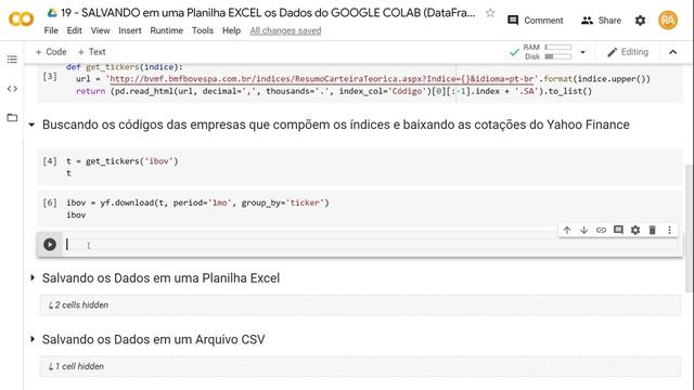 DADOS DA BOLSA NO EXCEL COM PYTHON: Exportando do GOOGLE COLAB para uma PLANILHA | #19 смотреть онлайн