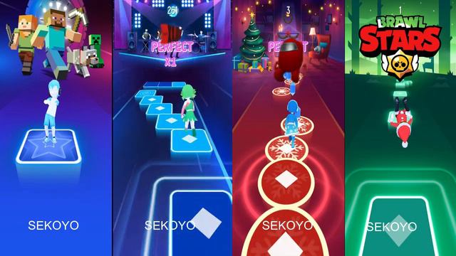 Minecraft vs Roblox vs Brawl Stars vs Among Us | Tiles HOP EDM RUSH смотреть онлайн
