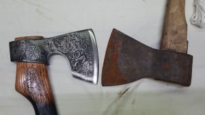 Переделка топора.Рисунок,травление с воронением(чернением).Подробно..mp4