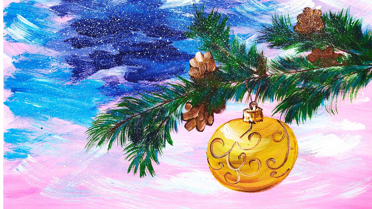 Нарисуем новогодний шарик на елке. Рисуем Новый год легко. Рисуем новогодний рисунок с детьми. смотреть онлайн