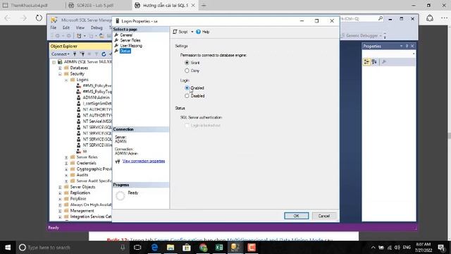 Enable user SA (System Administrator) kết nối database смотреть онлайн