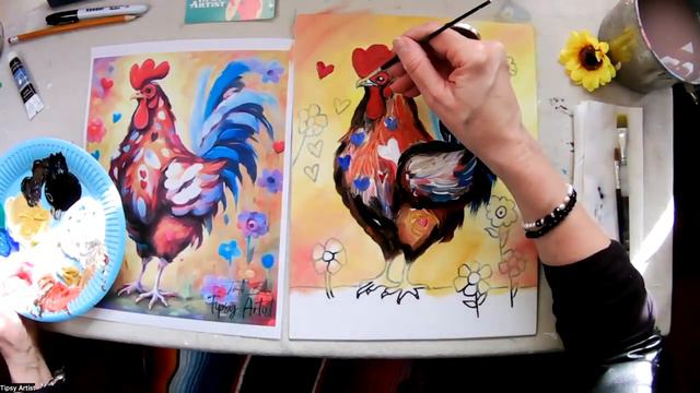 Loving Rooster Painting Tutorial with Tipsy Artist Tracer & Painting Kit смотреть онлайн