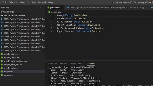 CS384 Python Programming Module 07 CSV Handling Lec 02 CSV Delimiter смотреть онлайн