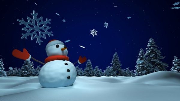 No Sound, Snowman Christmas Tree Snowflakes Falling, Screensaver, Holiday Tv Background,4K