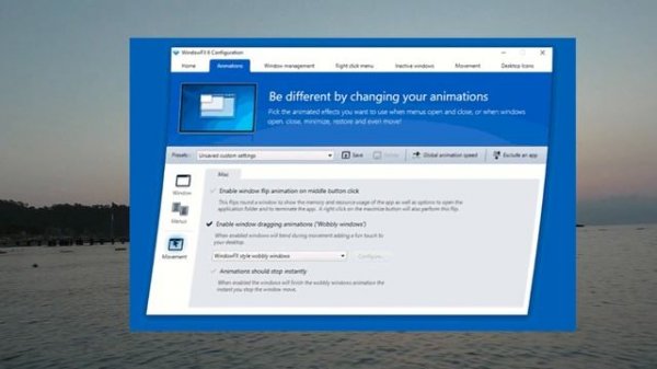Анимация окон Windows 10 в Stardock WindowFX