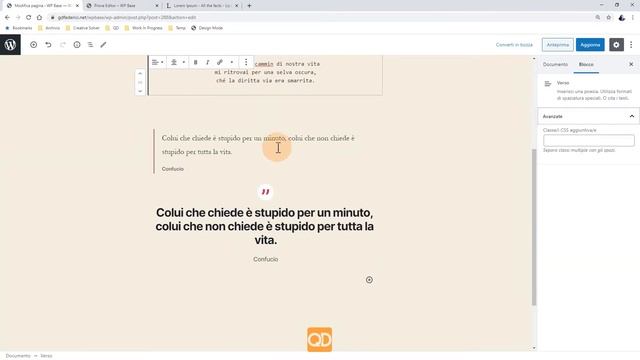 Guida Base a WordPress - Lez.41 Editor Gutenberg / Blocco Verso e Blocco Citazione evidenziata смотреть онлайн