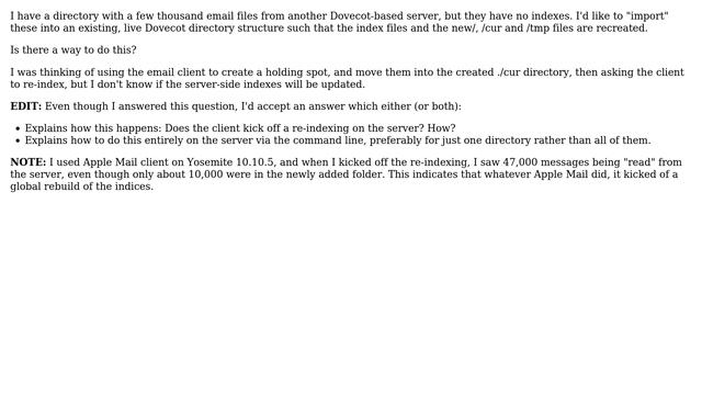 Create a Dovecot Maildir structure (with indexes) from loose Maildir files: Best way? смотреть онлайн