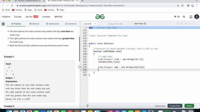Check For BST | Binary search Tree | GFG Practice Ques | Java Solution | Inorder Traversal Techniqu смотреть онлайн