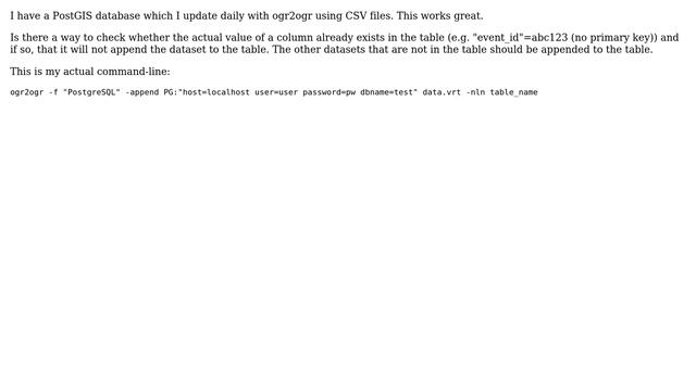 GIS: ogr2ogr postgres import: check if dataset exists смотреть онлайн