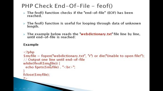 7 PHP Check End Of File feof смотреть онлайн