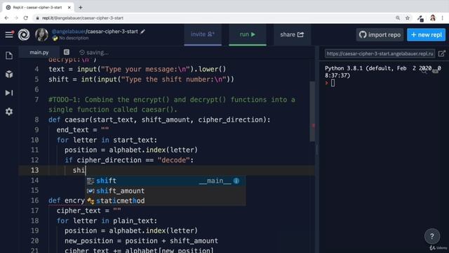 Day 8 - Function Parameters & Caesar Cipher - 8 Caesar Cipher Part 3 - Reorganising our Code смотреть онлайн