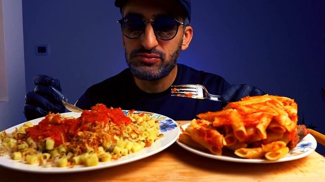 ASMR EATING EGYPTION DISH KOSHARI AND SAUSAGE PENNE PASTA | Moekh ASMR смотреть онлайн