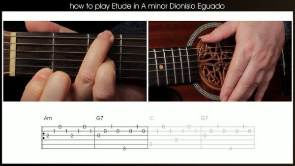 How to play Etude in A minor by Dionisio Aguado y Garcia. LEFT HANDED guitar lesson 23