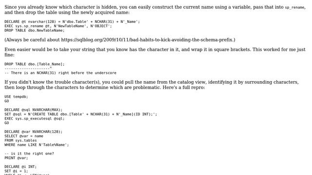 Databases: Dropping a table with a non-printable character in its name (2 Solutions!!) смотреть онлайн