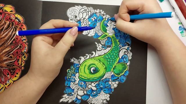 Процесс раскрашивания в Doodles/ Раскраска о дудлах смотреть онлайн