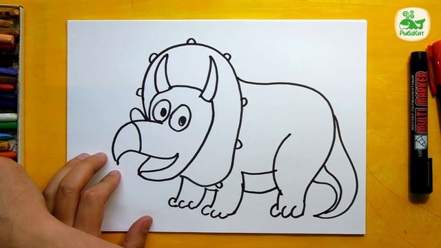 Как рисовать Динозавра Трицератопс, Урок рисования - раскраска для детей от 3 лет смотреть онлайн