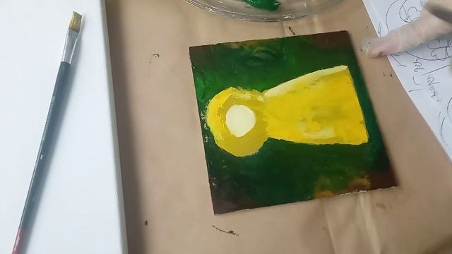 Рисуем клевер на счастье. Картина маслом на картоне. смотреть онлайн