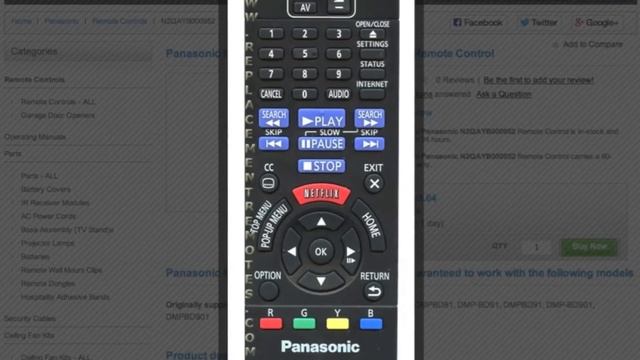 Panasonic N2QAYB000952 Blu-Ray DVD Player Remote - www.ReplacementRemotes.com смотреть онлайн