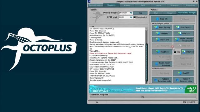 Samsung SM-G925F (Galaxy S6 edge) Repair Security/Write Certificate with Octoplus Box смотреть онлайн